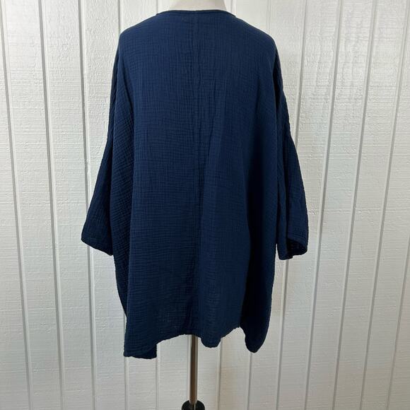 Bryn Walker Women Oversized Short Sleeve Top Blouse Blue Lagenlook Boho Large - Picture 7 of 9